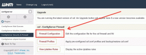 The screenshot of ConfigServer-Security-and-Firewall-WHM-Interface