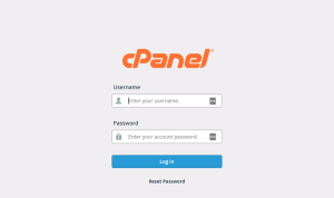 cPanel login screen with fields for username and password.